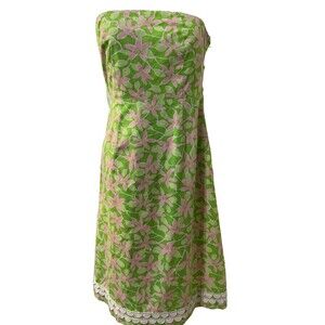 VTG Lilly Pulitzer Floral Strapless Dress Size 8 Chilean Ave Lace Preppy Resort